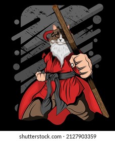 cartoon karate cat t  shirt design illustration
