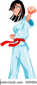 Cartoon karate girl. Vector illustration.