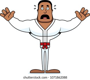 A cartoon karate man looking scared.