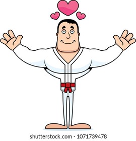 A cartoon karate man ready to give a hug.