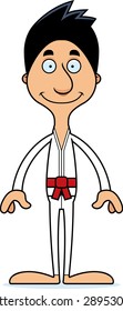 A cartoon karate man smiling.