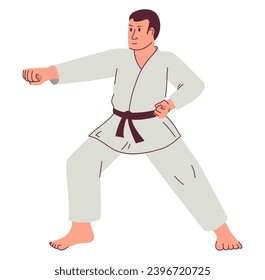 Cartoon karate people.Karate fighter. Japanese wrestler in kimono uniform.Taekwondo character.Isolated on white background.Vector flat illustration.