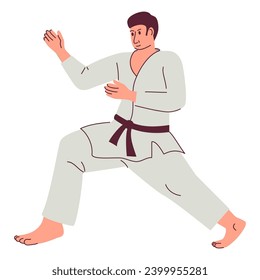 Kartoon Karate People.Karate Kämpfer. Japanischer Ringer in Kimono-Uniform.Taekwondo-Charakter.Einzeln auf weißem Hintergrund.Vektorgrafik.