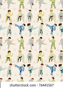 Cartoon Karate Player Seamless Pattern