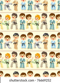 cartoon Karate Player seamless pattern