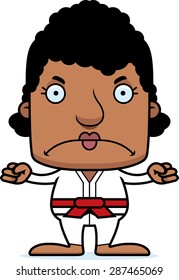 A cartoon karate woman looking angry.