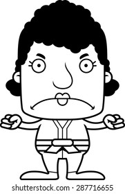 A cartoon karate woman looking angry.