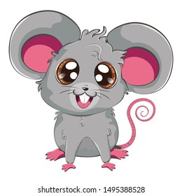 Cartoon kawaii anime grey mouse or rat design.