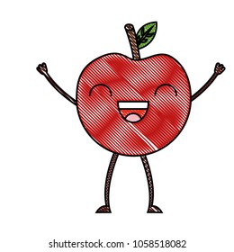 cartoon kawaii apple fruit happy character