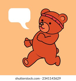 cartoon kawaii bear jogging, speech bubble, vector illustration