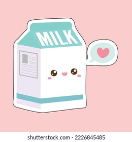 Cartoon kawaii character happy milk box icon.
flat editable Vector illustration Isolated on pink background