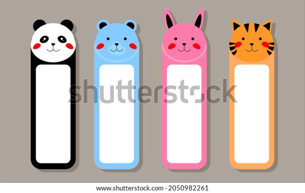 Cartoon Kawaii Cute Bookmarks Animals Bookmark Stock Vector (Royalty ...