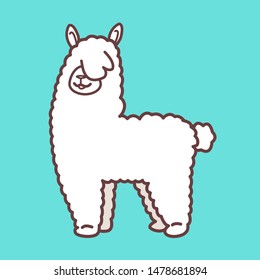 cartoon kawaii cute white alpaca standing