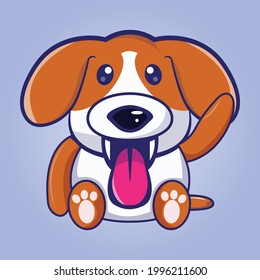 cartoon kawaii dog waving vector illustration