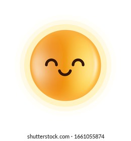 Cartoon Kawaii emoticon. The yellow face emoticon. Flat emoji vector illustration. Happy face emoji with eyes and smiley face. Facebook and whatsapp emoticon. Yellow and circle, white background. 