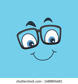 Cartoon kawaii eyes and mouths on blue background. Cute emoticon emoji characters in flat style. Vector emotion smile cartoon, illustration EPS10