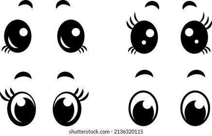 Cartoon Kawaii Eyes In The Style Of Anime. Vector Illustration