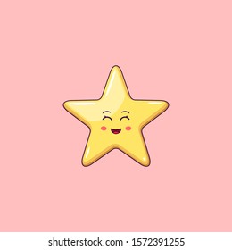 Cartoon Kawaii Golden Star with Smile and Smiling Eyes. Cute Star with 5 Rays, Childish Character with Cheerful emotion. Vector illustration