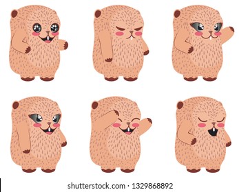 Cartoon kawaii groundhog in different poses design illustration.