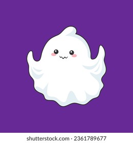 Cartoon kawaii halloween ghost character. Adorable vector white sheet phantom with a mischievous charm, playfully frightens with a cheerful boo, adding a cute and friendly twist to the spooky season