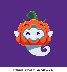 Caricatura Kawaii Fantasma de Halloween, lindo personaje monstruo. Horror divertido personaje de espíritu, fiesta de Halloween alegre fantasma o kawaii monstruo vector personaje sonriente feliz con máscara de calabaza en la cabeza