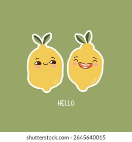 Cartoon kawaii lemon character, trendy lettering. Design for t shirt sticker, poster, card