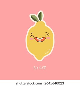Cartoon kawaii lemon character, trendy lettering. Design for t shirt sticker, poster, card