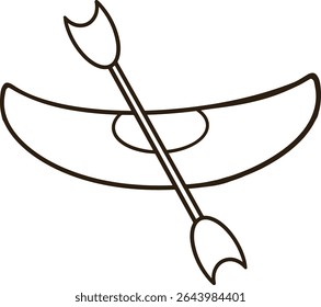 Linha de coloração de caiaque de desenhos animados com remo no fundo transparente