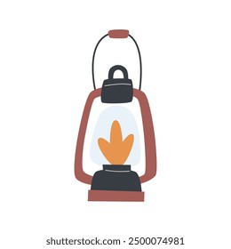 Cartoon kerosene lamp. camping thematic element. Colorful vector illustration, flat style. design for cards, print, poster, cover