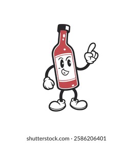 Cartoon Ketchup Bottle Character Pointing and Smiling