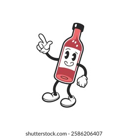 Cartoon Ketchup Bottle Character Pointing and Smiling