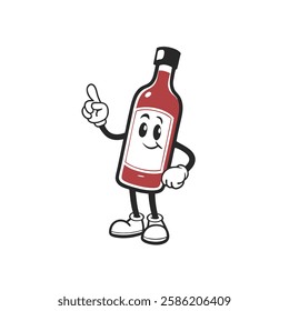 Cartoon Ketchup Bottle Character Pointing and Smiling