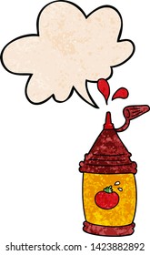 botella de ketchup de dibujos animados con burbuja de habla en estilo de textura retro