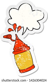 cartoon ketchup bottle with speech bubble distressed distressed old sticker