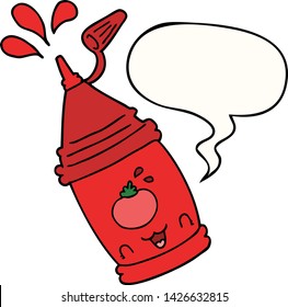 botella de ketchup de dibujos animados con burbuja de habla
