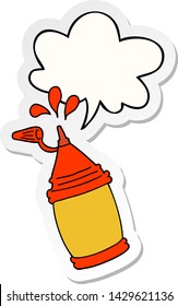 botella de ketchup de dibujos animados con pegatina de burbuja de habla