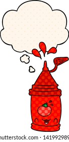 botella de ketchup de dibujos animados con burbuja de pensamientos al estilo de un libro de historietas