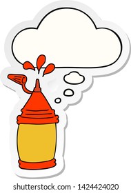 cartoon ketchup bottle with thought bubble as a printed sticker