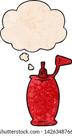 botellas de ketchup de dibujos animados con burbuja de pensamiento al estilo de textura gruesa