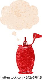 cartoon ketchup bottle with thought bubble in grunge distressed retro textured style