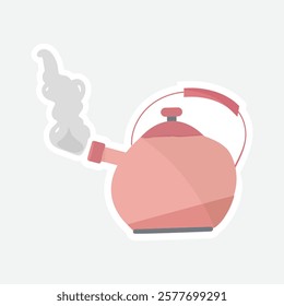 Cartoon Kettle Vector Illustration. A charming cartoon illustration of a kettle with steam, perfect for adding a cozy touch to your designs. Ideal for kitchen themes, cafes, and home decor