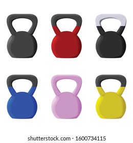 Cartoon kettlebell icon set. Vector.