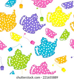 Cartoon kettles and tea cups
