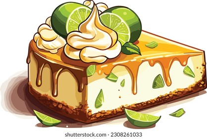 Cartoon Key lime pie cake tshirt design, Vector, illustration