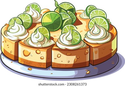 Cartoon Key lime pie cake tshirt design, Vector, illustration