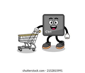 Cartoon of keyboard control button holding a shopping trolley , character design