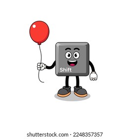 Cartoon of keyboard shift key holding a balloon , character design