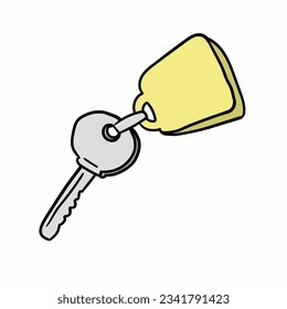 Cartoon keys with a keychain hand-drawn isolated on a white background. Flat design. Vector illustration.