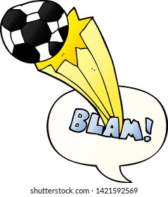 cartoon kicked soccer ball with speech bubble in smooth gradient style