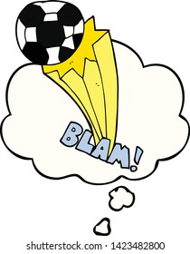 cartoon kicked soccer ball with thought bubble